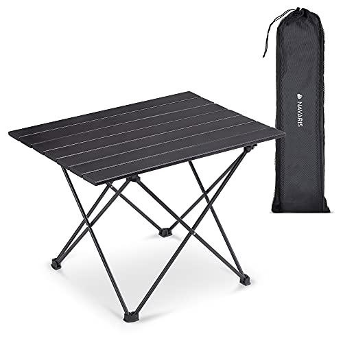 Navaris Portable Folding Camping Table - Small Aluminium Outdoor Fold Away Table with Storage Bag - Foldable Picnic Table for Garden, BBQ - Black