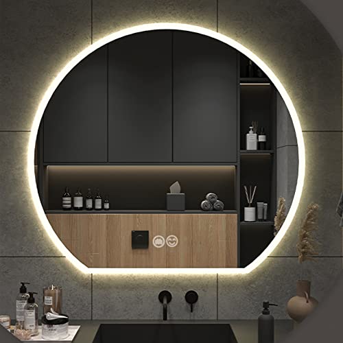 Led round vanity mirror with lights, Temperature Adjustable, 3 Colors,Bathroom Vanity Mirror,Smart Touch Switch,Anti-Fog Dimmable Lights, Easy to