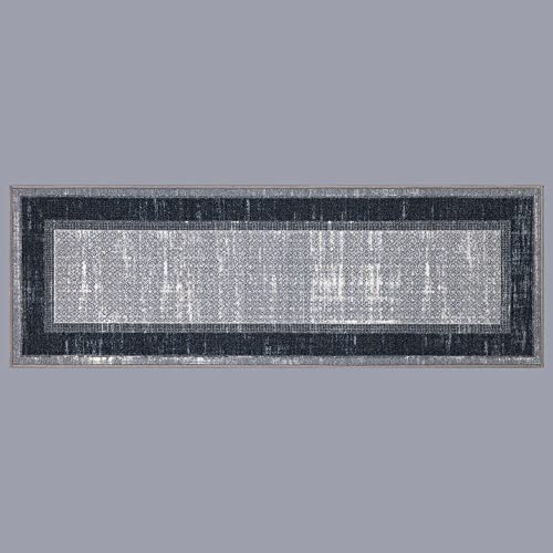 Ottomanson Laundry Collection Checkered Border Rubberback Mat, 67 cm x 90 cm, Black