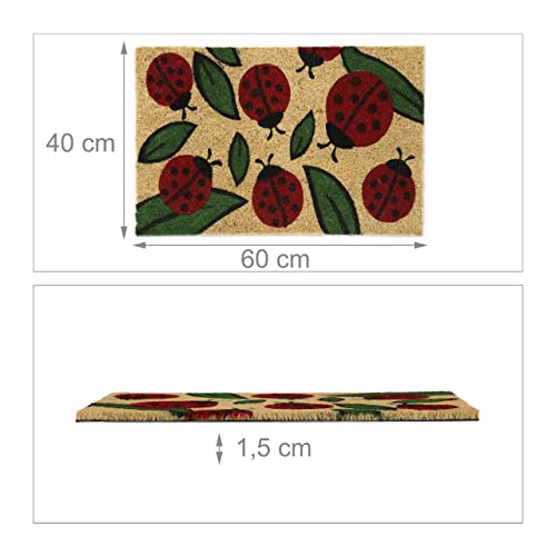Relaxdays Ladybug Doormat Rubber, 40 x 60 cm, Door Mat Inside & Outside, Non-Slip, Natural Coir/Red, PVC