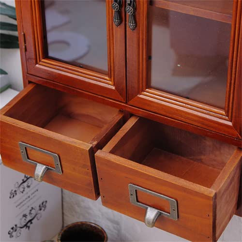 Nisorpa Small Cabinet Wall Mounted Rustic Display Cabinet Brown, Cupboard Storage Organiser Shelves W/Drawers,File Cabinet with Open Compartments