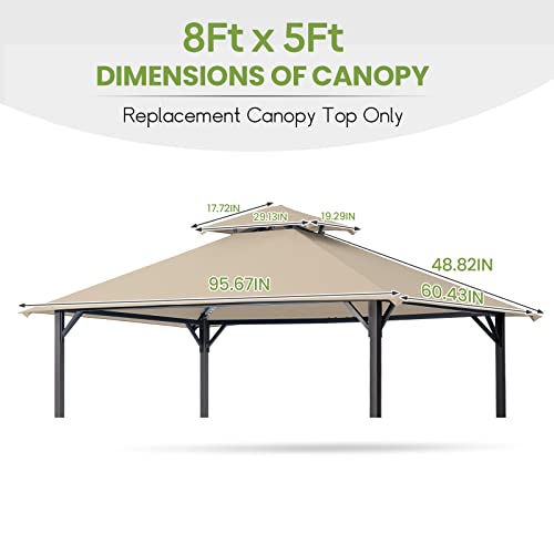 Grill Gazebo Replacement Canopy Top Roof, EasyLee 5x8 Canopy Top Cover, Double Tiered BBQ Gazebo Cover, Fits for Gazebo Models L-GG001PST and L-G