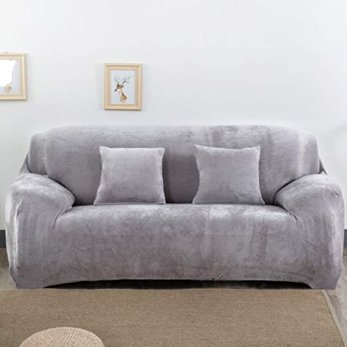 Yeahmart Thick Sofa Covers 1/2/3 Seater Pure Color Sofa Protector Velvet Easy Fit Elastic Fabric Stretch Couch Slipcover (Silver Grey, 3 Seater 1