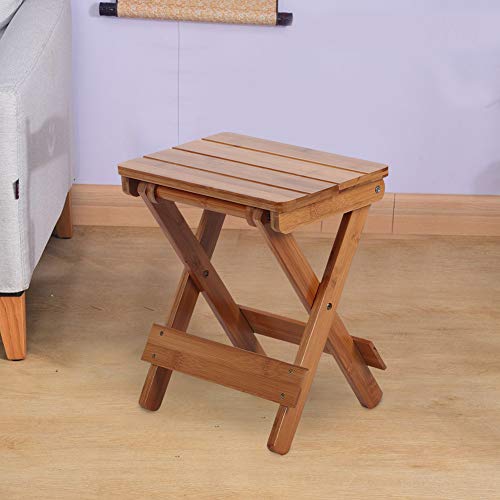 TOPINCN Folding Chair, Bamboo Square Stool Foldable Stool for Shaving Shower Foot Rest Household Portable Seat for bathroom, bedroom, garden, stu