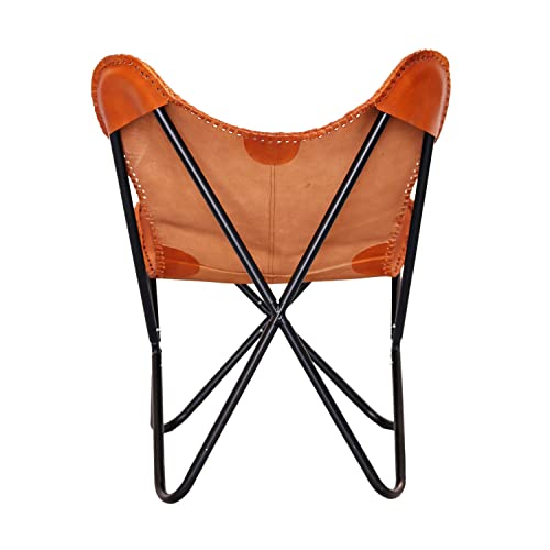 Brown Vintage Leather Arm Butterfly Chair Genuine Leather Home Décor Chair | Handmade Chair (with Fold-able Stand)