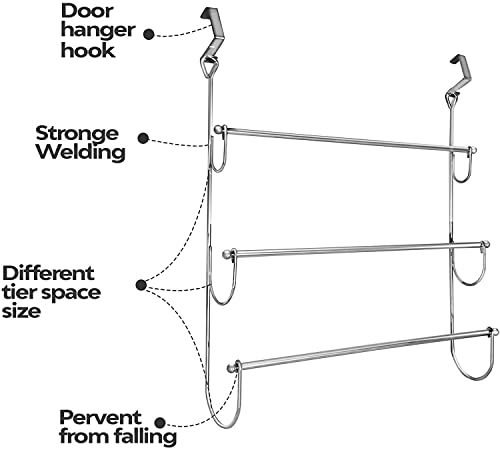 FunkyBuys® Branded Chrome Overdoor Towel Holder 3 Tier (SI-HH1003) Bars Rack Storage Bathroom Home