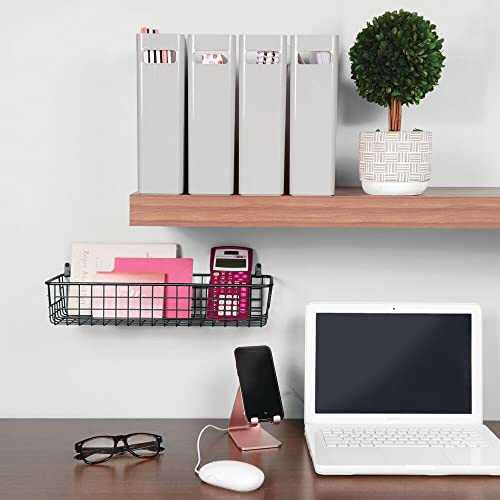 mDesign Set of 2 Hanging Storage Baskets – Wall-Mounted Metal Wire Basket – Multi-Purpose Organiser Tray for Household Items – Black