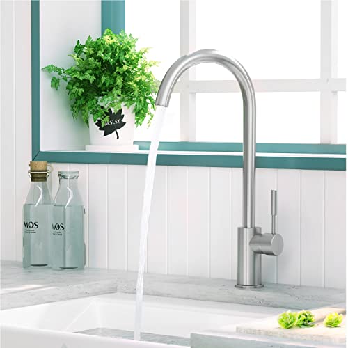 Kitchen Taps Stainless Steel Kitchen Sink Tap Mixer Brushed Nickel Single Lever 360º Swivel Spout Monobloc Mixer Taps for Kitchen Sink High Arc H