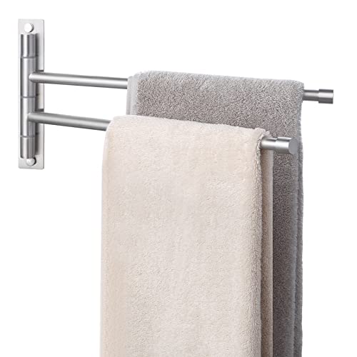 KES Swivel Towel Rail SUS304 Stainless Steel Bathroom Towel Holder with 2 Swing Bars Wall Mounted Brushed Finish, A2102S2-2