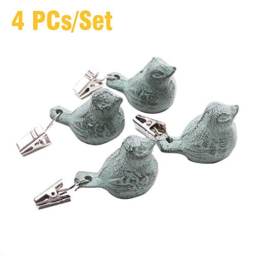 MOVKZACV 4 Pieces Tablecloth Weights Clips, Iron Antique Bird Pendant Tablecloth Clip Weights, Table Cloth Weights Clip On Heavy For Outdoor Tabl