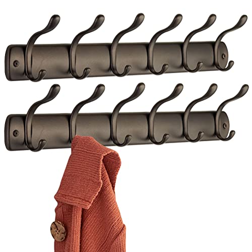 mDesign Wall Mounted Coat Rack - Coat Rail with 6 Door Coat Rails for Jackets, Robes, Scarves and Towels - Wardrobe Coat Rack - Bronze - Pack of