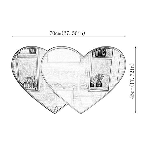 SkiPdr Bathroom Mirror Heart-Shaped Metal Border, Iron Wall Mirror Vanity Mirror Decorative Mirror, Entrance Bedroom Living Room, Horizontal Susp