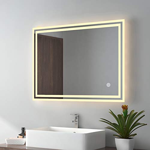 EMKE Bathroom Mirror with LED Lights - 400x600mm Backlit LED Illuminated Bathroom Mirror with Demister Heat Pad, Makeup Vanity Touch Mirror with