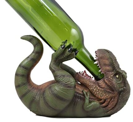 Ebros Dino Wino Prehistoric Dinosaur Thirsty T-Rex Wine Bottle Holder 9.25" Long Caddy Figurine Jurassic Era Trex Statue Kitchen and Dining Decor
