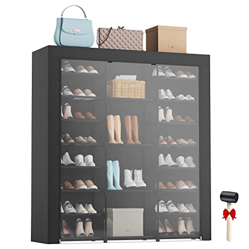 LVNIUS Large Tall Shoe Rack With Covers Shoes Closet 9-Tier 40-46 Pairs, Sneaker Rack Organizer Cabinet Closed Shoe Shelves Shoe Stand Holder For