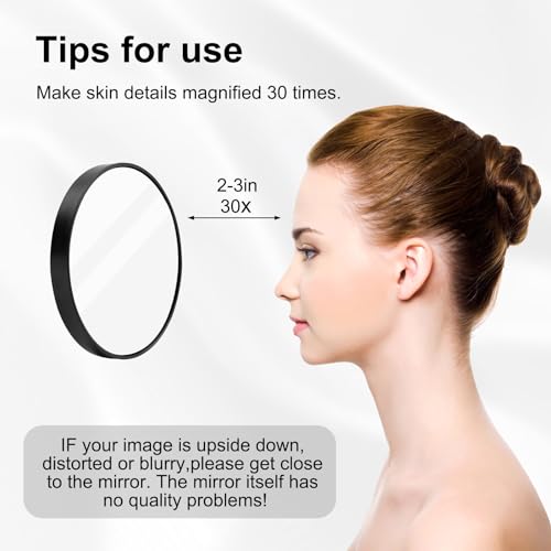 Leikedun 30X Magnifying Mirror, 3.5 inches Magnifying Mirror with Suction Cup and 2Pcs Tweezers, Stick on Shower Mirror Travel Pocket Magnifying
