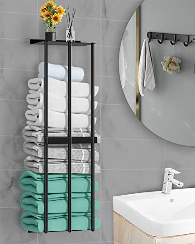 BARONAGE Towel Storage Wall Mounted, Bath Towel Rack 75cm High Capacity Towel Holder 3 Bar Rail for Rolled Salon Towels Bath Sheets - Black