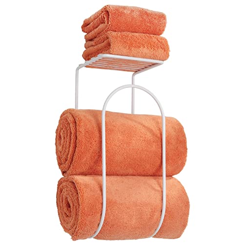 mDesign Metal Towel Shelves – Towel Rack for The Bathroom – Practical Bathroom Accessories Holder for Both Large and Small Towels – White