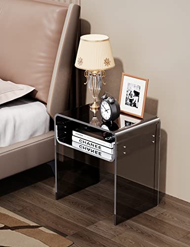solaround Clear Acrylic End Table 2-Tier Bedside nightstand for Living Room Bedroom Home Decor (Black)
