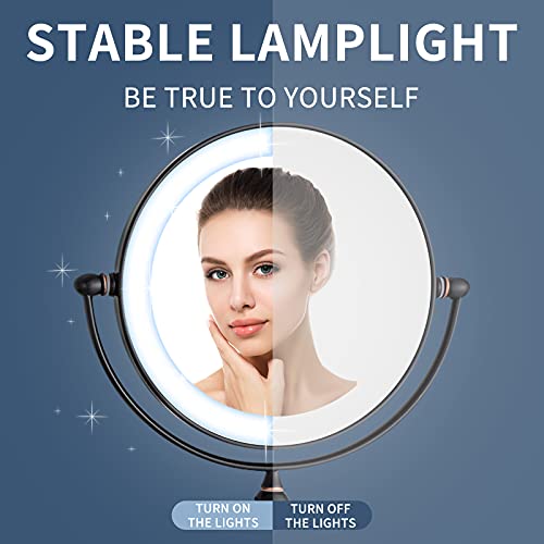 DOWRY Wall Mounted Magnifying Mirror with Light 1x/7x Black Bronze Extendable Illuminated Shaving Mirror 360 ° Rotatable Double Sided Mirror,Diam