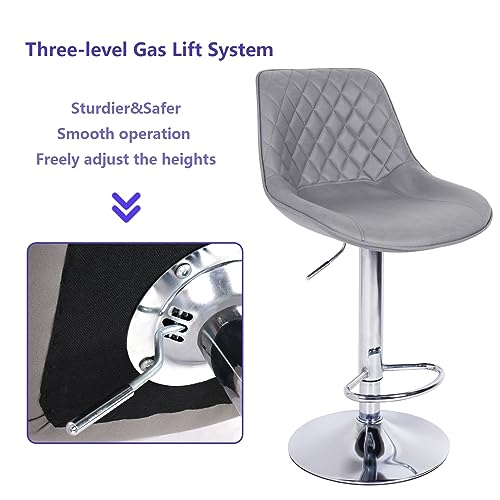 FATIVO 2 pcs Kitchen Bar Stool Chair: Grey Bars Stools Comfortable Leathaire Thick Sponge Foam Seat Breakfast Chairs Adjustable Height Swivel Uph