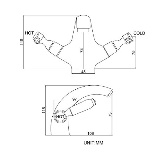 Dual Lever Basin Mixer taps,Luckyhome Bathroom Sink Mixer taps Chrome hot and Cold Faucet Solid Brass Valve Body