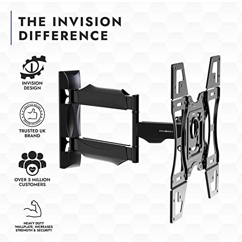 Invision Ultra Strong TV Wall Bracket Mount Single Arm Tilt & Swivel for 26-60 Inch LED LCD OLED 4K HDR Smart Flat & Curved Screens - Max. VESA 4