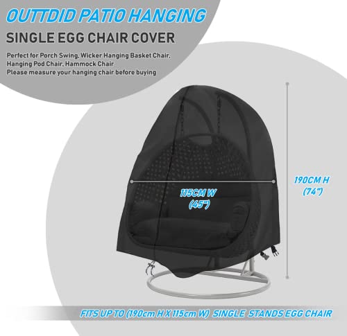 Patio Hanging Chair Covers, OUTTDID Egg Swing Cocoon Chair Cover with Zipper , Rocking Chair Cover, Swing Seat Chair Cover with Drawstring Zipper
