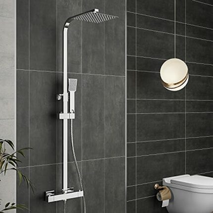 Xinyang Thermostatic Shower Mixer Set Exposed Square 8" Rain Overhead, Hand Held Shower Head
