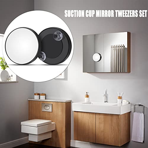 JETOHIX 4 PCS Magnifying Mirror and Tweezers Kit 10X 15X Travel Magnifying Mirror Magnified Makeup Mirror with suction cups for Makeup,Eyebrow Tw