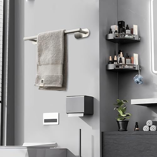 Self Adhesive Single Towel Rail, 40cm Stainless Steel Bathroom Towel Holder Tack Towel Holder for Bathroom, Kitchen, Easy to Install without Dril