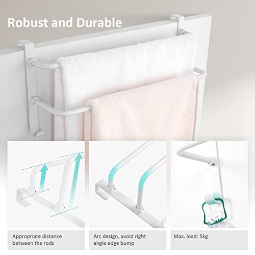 EMKE Double Towel Rail, Bathroom Over the Door Hanging Towel Rack with Hooks, Stainless Steel Sink Towel Holder with Large Space for Kitchen Toil