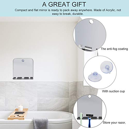 Fiacvrs Shower Mirror Shatterproof Small and Simple Acrylic Mirror with Suctioncup, Best Bathroom Anti-fog Wall-mounted Home Mirror with Razor To