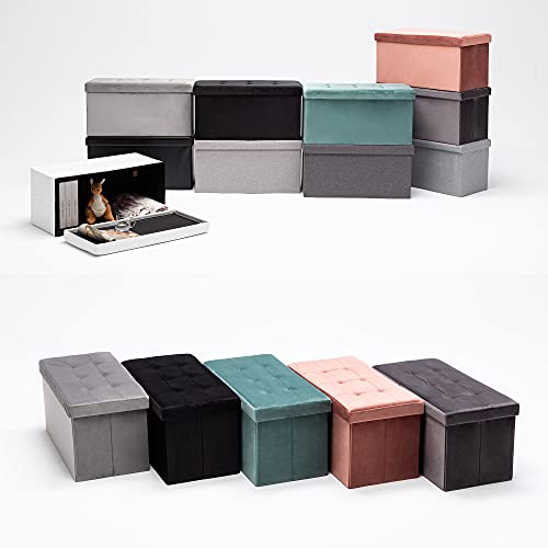 HNNHOME 76 x 38 x 38cm Folding Storage Ottoman Bench,Chest Toy Box, Padded Faux Leather Footstool Footrest with Lids (Meduim, Black)