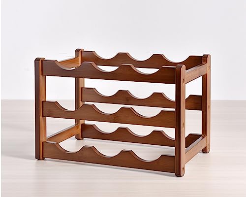 LASIEYO Wooden Wine Rack, 3 Tiers 12 Bottle Free Standing Wine Storage Holder, Retro Minimalist Style Home Decorations Wine Display Shelves for H
