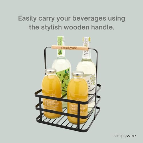 simplywire - Retro 4 Unit Milk Bottle Holder – Wine Bottle Carrier – Black Flat Wire
