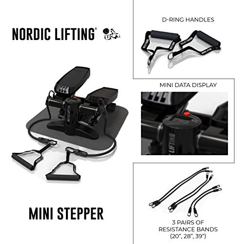 Nordic Lifting Mini Stepper & Stair Climber Machine - w/Resistance Bands Set - Built in Monitor