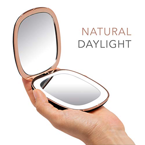 Fancii Rechargeable Compact Magnifying Mirror with Natural LED Lights, 1x/ 10x - Portable Lighted Handheld Makeup Mirror for Travel and Purses, M