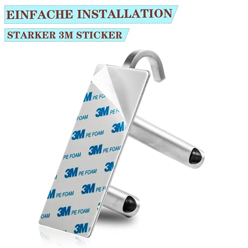 JS Towel Rail Wall Mounted SUS304 Stainless Steel Towel Holder Self Adhesive with 2 Hooks Stick on Towel Rack for Bathroom Shower Kitchen