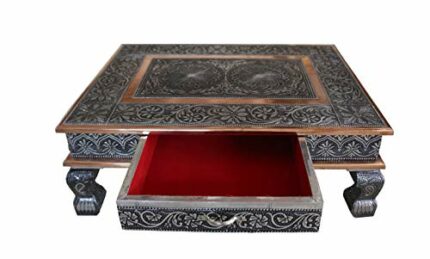AA Shoppers 20"x15" Indian Bajot Low Table Coffee Table Wedding Puja Chowkie with Drawer Storage