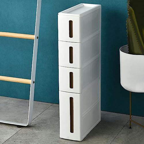 CIADAZ White Small Bathroom Storage Cabinet for Small Spaces, 5 Tier Skinny Storage Cabinet with Plastic Drawers for Kitchen/Living Room/Bedroom/