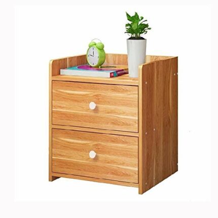 SDFGH Double Drawer Design Bedroom Bedside Table, Simple Bedside Table Bedroom Wooden Locker