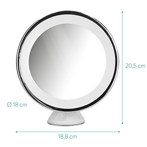 Navaris LED Magnifying Makeup Mirror - Cosmetics Mirror with Suction Cup, 7x Magnification, 360 Degree Swivel - Travel Bathroom Vanity Mirror - W