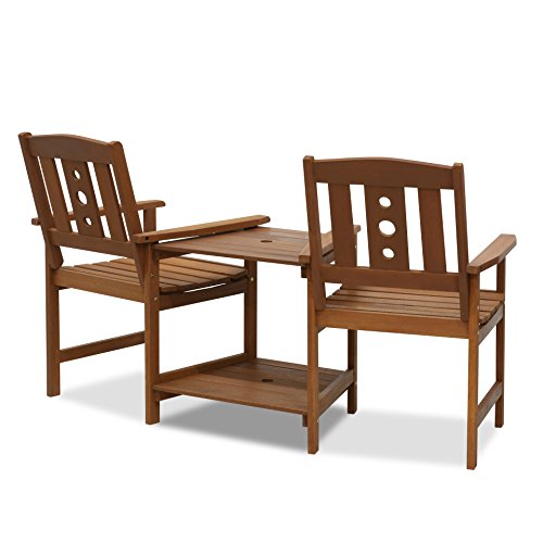 Furinno Outdoor Hardwood Jack & Jill Chair Set, Wood, Natural, 162.1 (W) x 91.4 (H) x 72.9 (D) cm