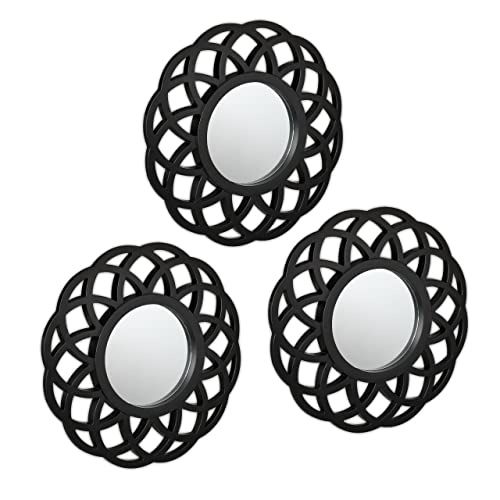 Relaxdays Set of 3 Mirrors, Round, Decorative, Ø 26 cm, Wall Mounted, Plastic Frame, Lounge, Bedroom & Hallway, Black, Glass