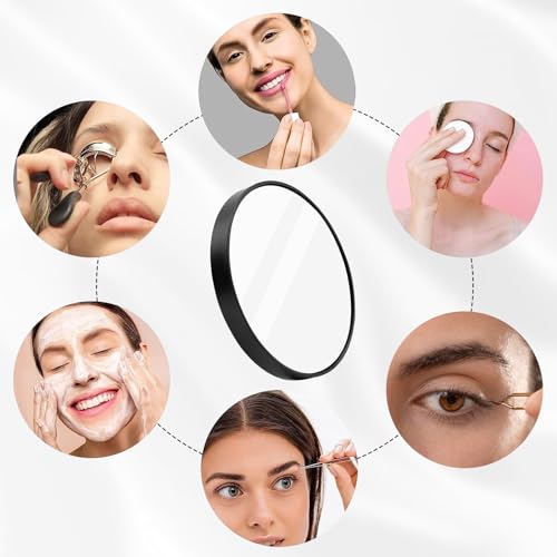 Leikedun 30X Magnifying Mirror, 3.5 inches Magnifying Mirror with Suction Cup and 2Pcs Tweezers, Stick on Shower Mirror Travel Pocket Magnifying