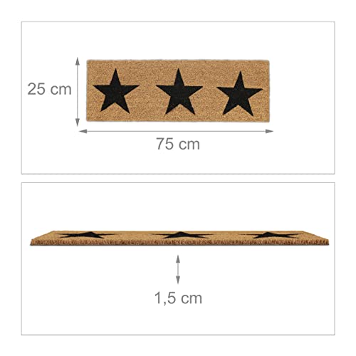Relaxdays Stars Print Welcome Doormat Rubber, 75 x 25 cm, Door Mat Inside & Outside, Non-Slip, Coir/Black, 80% coconut 20% plastic
