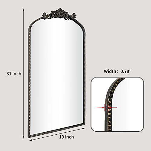 CASOLLY Traditional Retro Brush Black Gold Arch Wall Mirror, 19"x31" Carved Elegant Rectangle Vintage Mirror with Antique Ornate Frame, Baroque I