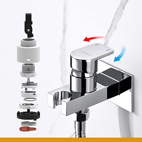 Ibergrif M22019 - Muslim Shower Mixer Kit, Hot and Cold Bidet Spray with Shattaf Sprayer, Hose Pipe, Chrome, Silver