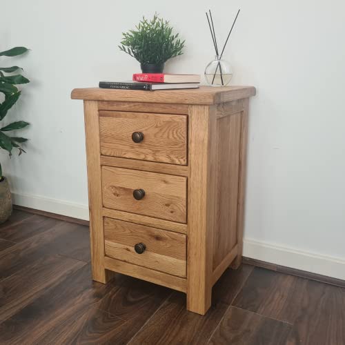 GROFurniture 3 RRP £199 Drawer Oak Bedside Table - Solid Oak Side Table for Bedroom, Living Room, Hallway - Solid Oak Furniture - Oak Nightstand